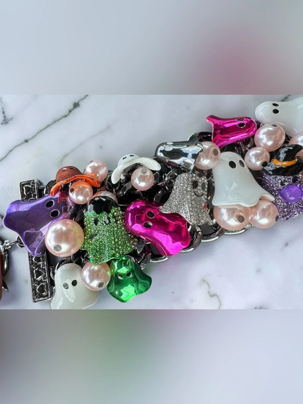 BETSEY JOHNSON Halloween Shiny Costumed Ghosts Statement Charm Bracelet NEW NWT